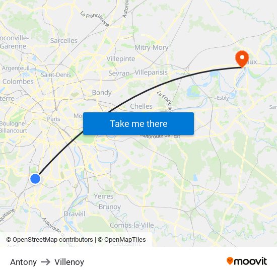 Antony to Villenoy map