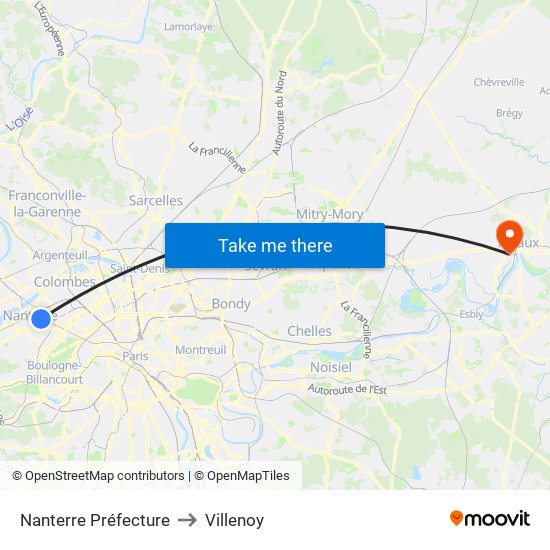 Nanterre Préfecture to Villenoy map