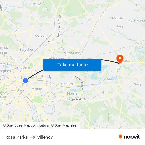 Rosa Parks to Villenoy map