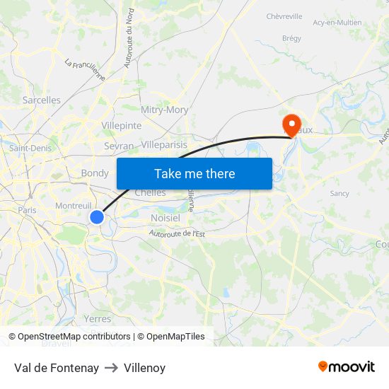 Val de Fontenay to Villenoy map