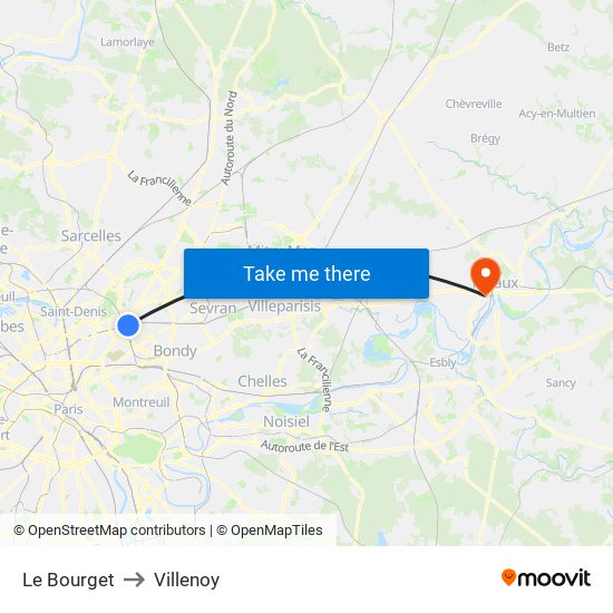 Le Bourget to Villenoy map