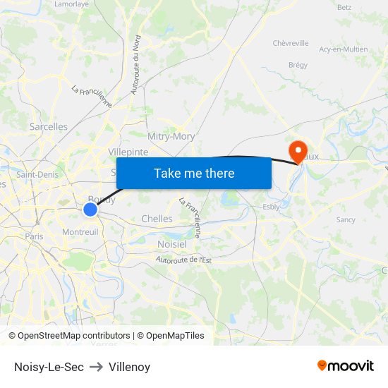 Noisy-Le-Sec to Villenoy map