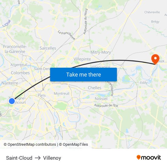 Saint-Cloud to Villenoy map