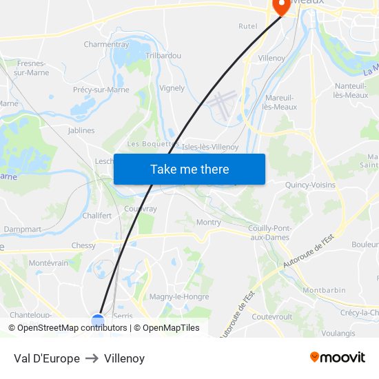 Val D'Europe to Villenoy map