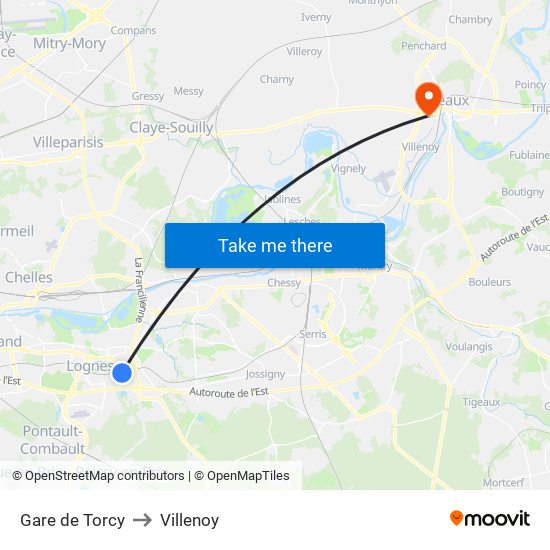 Gare de Torcy to Villenoy map