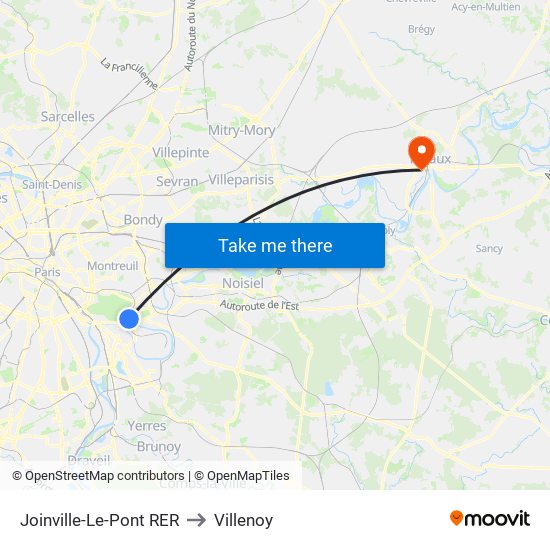 Joinville-Le-Pont RER to Villenoy map