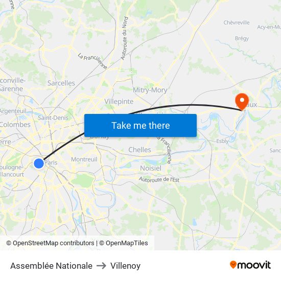 Assemblée Nationale to Villenoy map