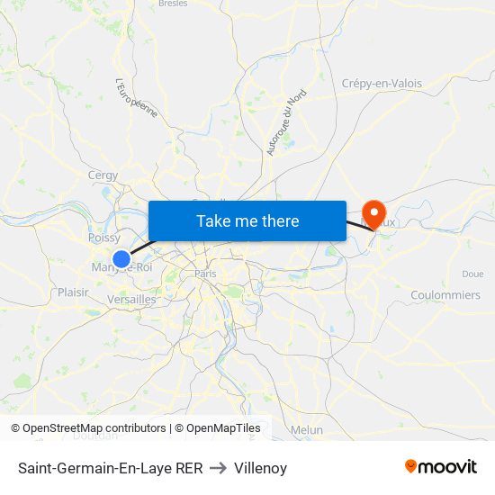 Saint-Germain-En-Laye RER to Villenoy map