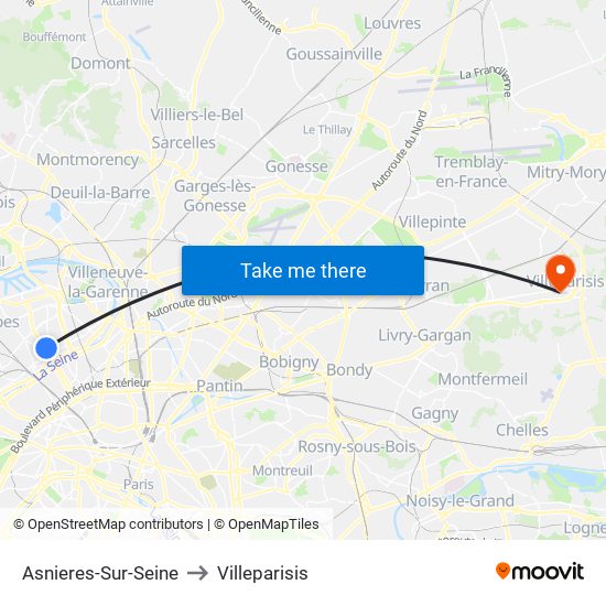 Asnieres-Sur-Seine to Villeparisis map