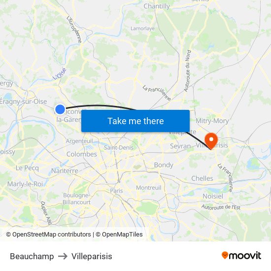 Beauchamp to Villeparisis map