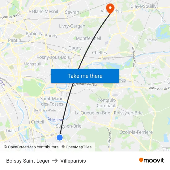 Boissy-Saint-Leger to Villeparisis map