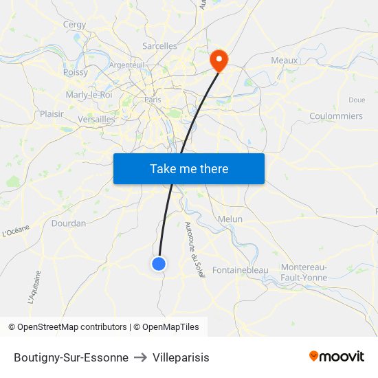 Boutigny-Sur-Essonne to Villeparisis map