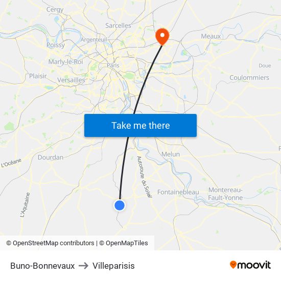 Buno-Bonnevaux to Villeparisis map