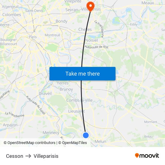 Cesson to Villeparisis map