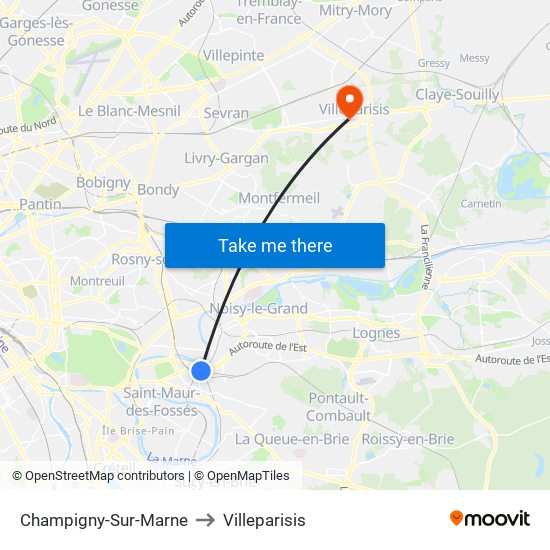 Champigny-Sur-Marne to Villeparisis map