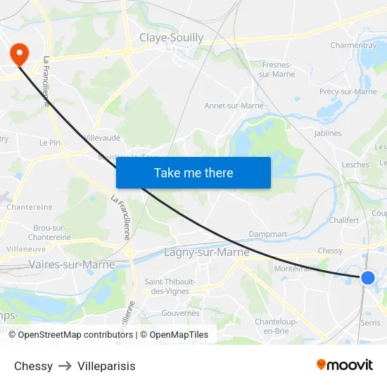 Chessy to Villeparisis map