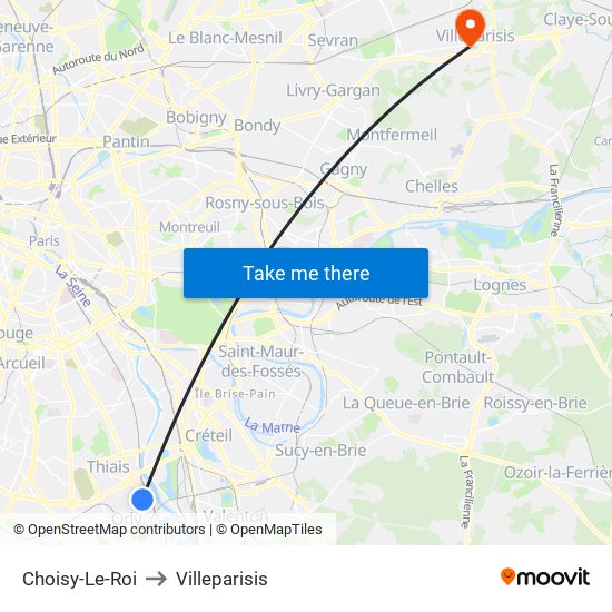 Choisy-Le-Roi to Villeparisis map