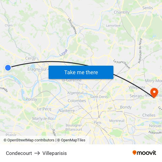 Condecourt to Villeparisis map