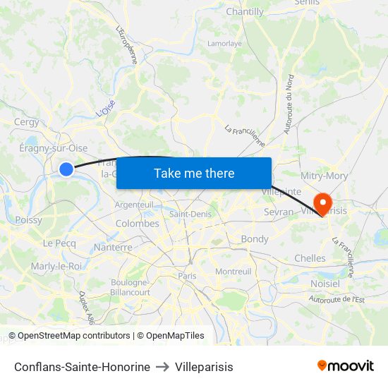 Conflans-Sainte-Honorine to Villeparisis map