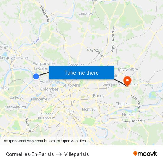 Cormeilles-En-Parisis to Villeparisis map