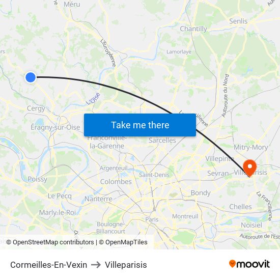 Cormeilles-En-Vexin to Villeparisis map