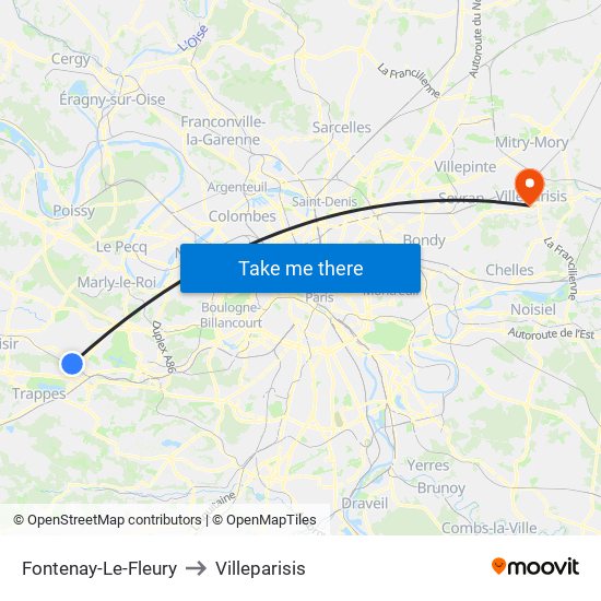 Fontenay-Le-Fleury to Villeparisis map