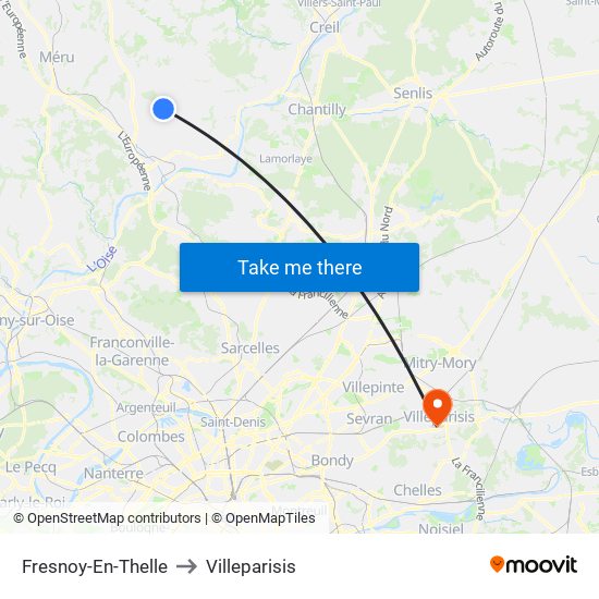 Fresnoy-En-Thelle to Villeparisis map