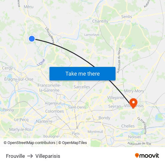 Frouville to Villeparisis map