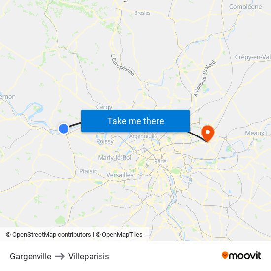 Gargenville to Villeparisis map