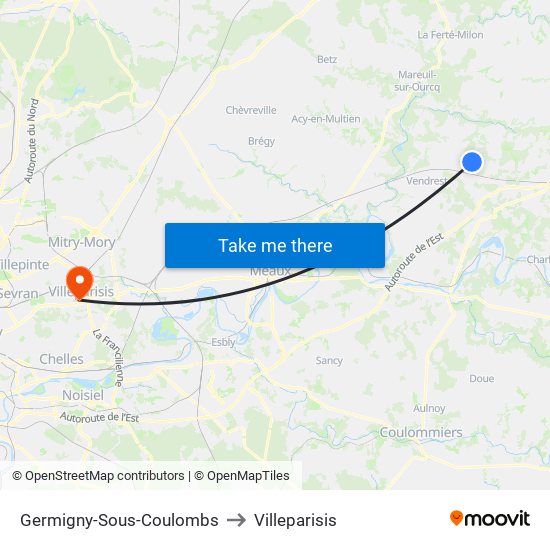 Germigny-Sous-Coulombs to Villeparisis map