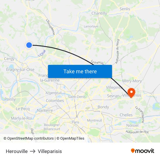 Herouville to Villeparisis map