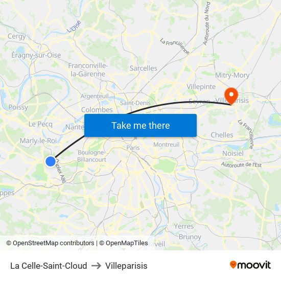 La Celle-Saint-Cloud to Villeparisis map