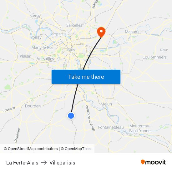 La Ferte-Alais to Villeparisis map