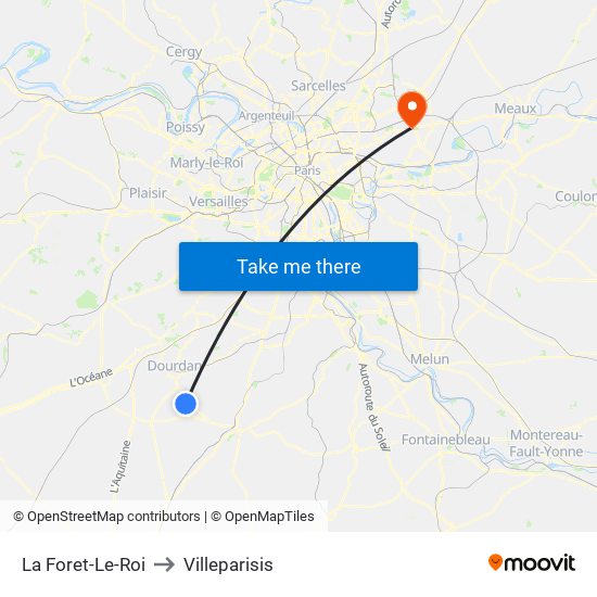La Foret-Le-Roi to Villeparisis map