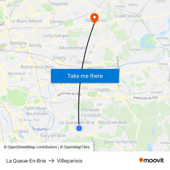 La Queue-En-Brie to Villeparisis map