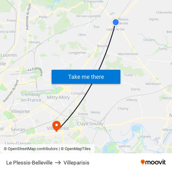 Le Plessis-Belleville to Villeparisis map