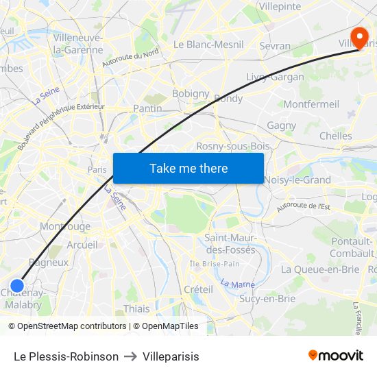 Le Plessis-Robinson to Villeparisis map