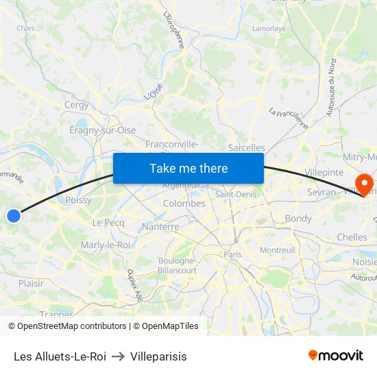 Les Alluets-Le-Roi to Villeparisis map
