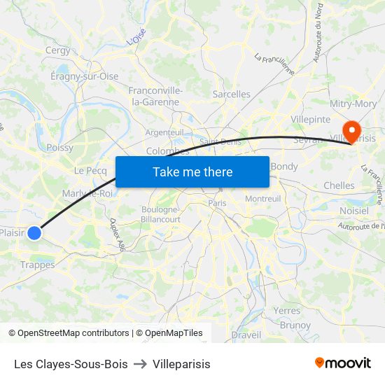 Les Clayes-Sous-Bois to Villeparisis map