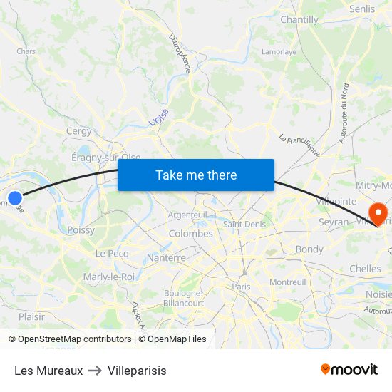 Les Mureaux to Villeparisis map