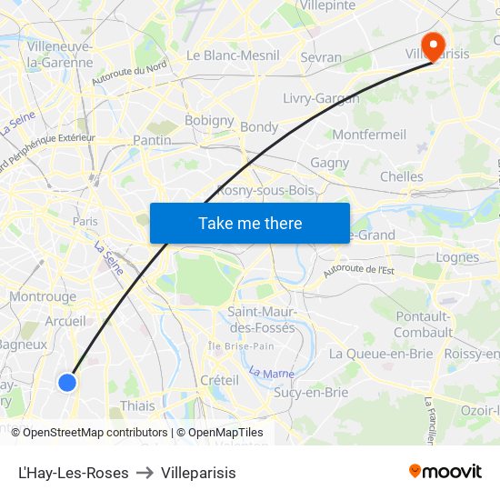 L'Hay-Les-Roses to Villeparisis map