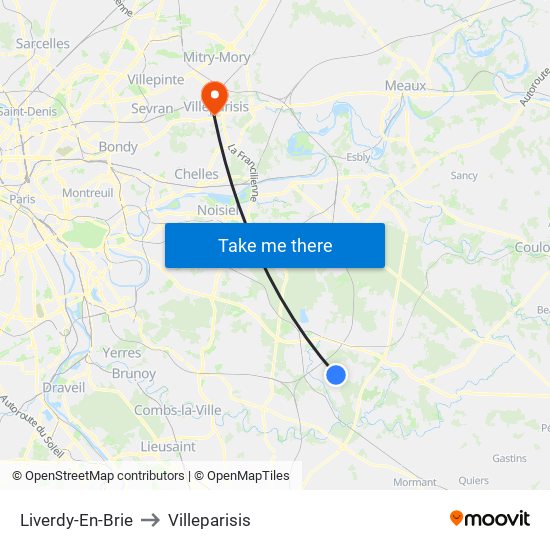 Liverdy-En-Brie to Villeparisis map