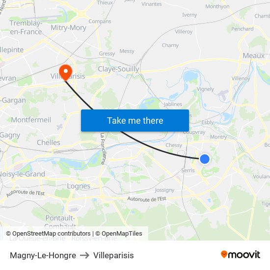 Magny-Le-Hongre to Villeparisis map