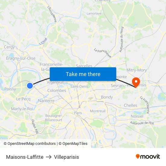 Maisons-Laffitte to Villeparisis map