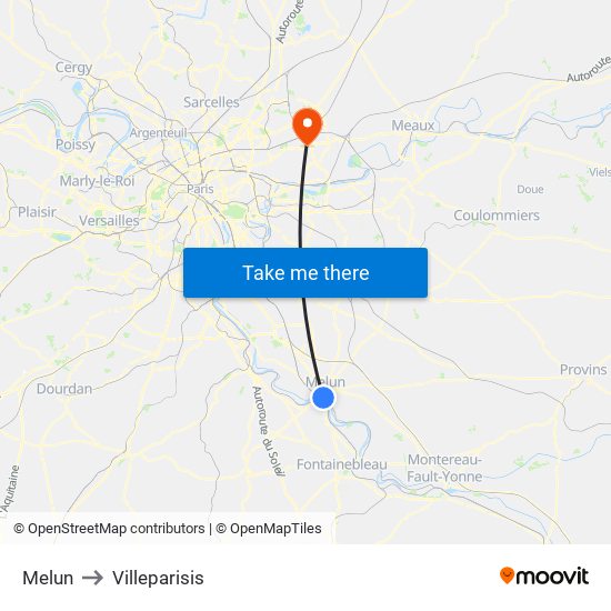 Melun to Villeparisis map