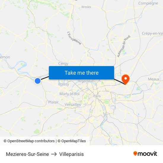 Mezieres-Sur-Seine to Villeparisis map