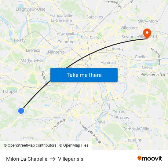 Milon-La-Chapelle to Villeparisis map
