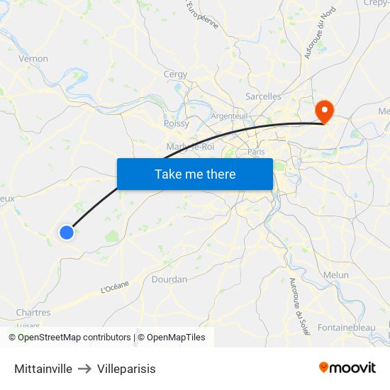 Mittainville to Villeparisis map