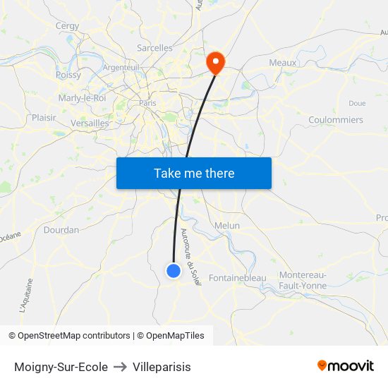 Moigny-Sur-Ecole to Villeparisis map