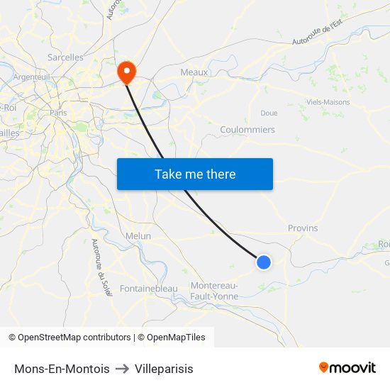 Mons-En-Montois to Villeparisis map